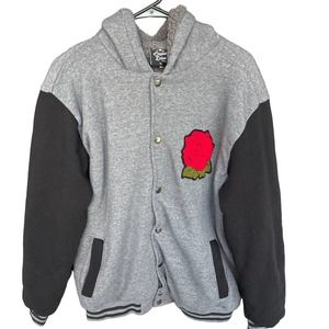 Original Deluxe Varsity Letterman Jacket Mens Extra Large XL Black Gray Rose